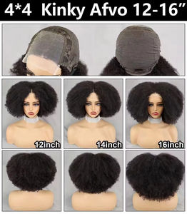 300% Density <strong>Afro</strong> Bouncy Short Hair <strong>Wig</strong> Black Women 4x4 Lace Closure Frontal Kinky Curly Grade 12A Virgin Human Hair Swiss Lace - Product Image 5