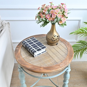 INNOVA Rustic Small Solid Wood Carved Coffee <b>Table</b> Shelf Metal Frame Easy Assembly Antique Shabby Chic Design Home Furniture - Product Image 4