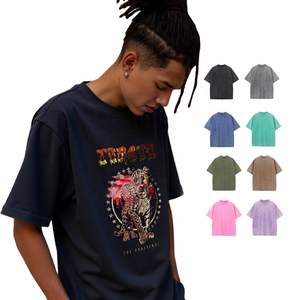 T-shirt unisexe Shengshi Pigment Wash col rond régulier 320g équipe des tendances douces en coton avec impression personnalisée t-shirt en vrac en vrac pour unisexe - Product Image 1