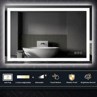 Espejo de Baño Moderno Rectangular con Marco de Aluminio Iluminado de 600x800mm, Espejo LED de Pared para Hotel con Pantalla Táctil