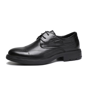 Engraved high-end men's lace-up business leather shoes with low heels, comfortable genuine leather, British style - Product Image 5