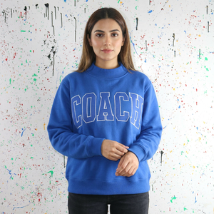 COACH BLUE เสื้อฮู้ดผู้ชายสำหรับฤดูหนาว ผ้าฝ้าย 100% ปักลายแบบแอพพลิเคชั่น สไตล์วินเทจ ดีไซน์ไฮสตรีท เส้นด้ายคุณภาพสูง - Product Image 1