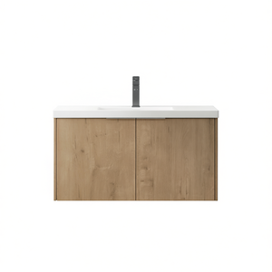 Modern 36-Inch Imitative Oak Bathroom Vanity With Soft-Close Door Wall Mounted Ceramic Basin D0100HETM1U - Product Image 1