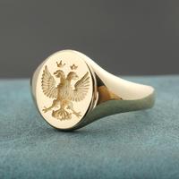 Bague Sceau en cire aigle à double tête-Or rose 10K et platine blanc Bague chevalière élégante et unique pour homme, personnalisable