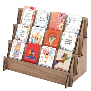 Wooden Four Tiered <b>Desk</b> Card Organizer Solid Wood Display Rack For Business Menu Cards <b>Rustic</b> Style - Product Image 3
