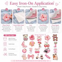 Lot de patchs brodés thermocollants et à coudre, motifs Coquette rose, Nœud brodé, Gâteau aux cerises, Ours en peluche, Papillon, Fleur, Amour