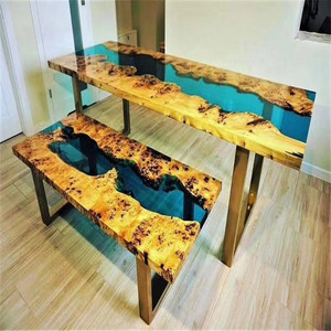 Epoxy resin river art coffee table with metal frame