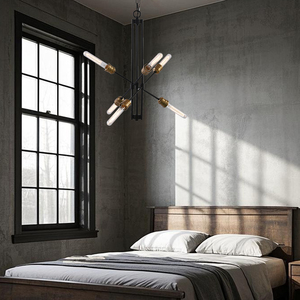 Lampadario Sputnik Contemporaneo a 6 Luci con Lampadine Edison, Illuminazione a Sospensione con Catena Regolabile in Acciaio, Decorazione Moderna per Casa e Ufficio - Product Image 2