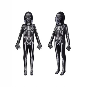 Costume de squelette Yiku, combinaison à capuche intégrale pour adultes et enfants, Halloween, cosplay, style gothique, design sans couture - Product Image 5