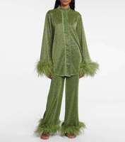 Nouvelle Collection 2025 – Ensemble 2 Pièces Femme : Haut à Manches Longues et Col Montant en Plumes, Couleur Unie, Tendance Décontractée, en Polyester/Coton Antistatique