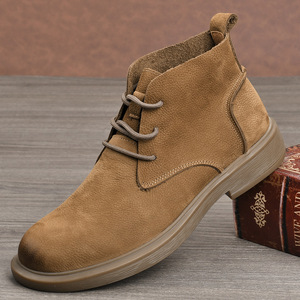 Bottes à lacets pour hommes, bout rond, talon plat, semelle extérieure en caoutchouc, respirantes, couleur unie, chaussures décontractées - Product Image 1
