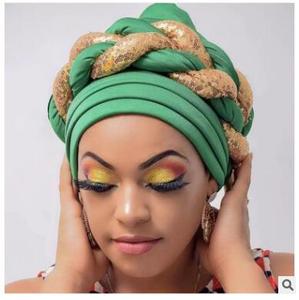 Gorro de nailon HT-212 para mujer, Hijab musulmán árabe con lentejuelas doradas trenzadas, turbante tradicional indio, <span class=keywords><strong>2013</strong></span> - Product Image 2