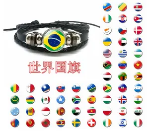 Ülke bayrağı logo cam mücevher deri bilezik stokları ulusal bayrak futbol fan bilezikler futbol oyunu spor bilezikler hediyeler
