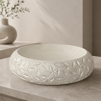 Bol en céramique à motifs floraux en relief, blanc texturé, centre de table décoratif sculptural pour console et décoration de salon