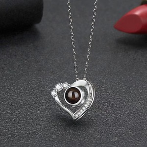 Collar de corazón de Plata de Ley 925 para mujer, <span class=keywords><strong>100</strong></span> idiomas, proyecciones 'I Love You', joyería de moda, piedra principal de circón para regalo - Product Image 6