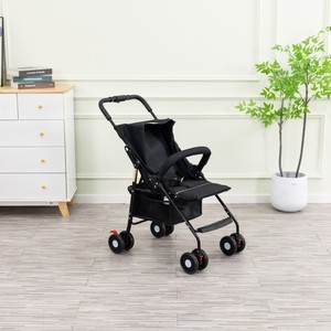 Cochecito de Bebé Moderno con Asiento de Lino y Tubo Negro, Respaldo Reclinable Ajustable, Plegable y Ligero, con Capota Grande - Product Image 5