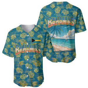 Maillot de baseball des Bahamas avec motif tropical coucher de soleil, palmiers et océan – Vente en gros de maillots de baseball des Bahamas de haute qualité - Product Image 2