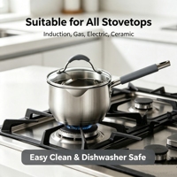 Ensemble de 2 casseroles écologiques en acier inoxydable de style américain, forme ventrue, avec couvercle en verre et poignées anti-chaleur, compatibles induction