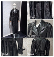 Vente en gros usine Manteau trench en cuir de mouton noir gaufré crocodile pour femme, longueur maxi, avec ceinture à boucle, veste d'extérieur d'hiver