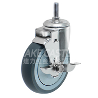 Roue pivotante en acier inoxydable JianLi avec frein, chariot à roulettes en caoutchouc thermoplastique TPR, service moyen, SUS 304/316L, 3, 4, 5 pouces