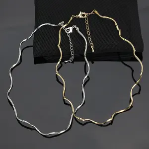 Collar de cadena para clavícula de tubo S para mujer y niña, collar de perlas geométricas de latón, novedad