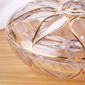 Senza piombo di cristallo di vetro con le linee d'oro coperchio snack di frutta secca piastra griglia - Product Image 3