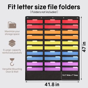 30 Pockets Hanging Wall <b>File</b> Organizer Black Storage Pocket Chart for Office <b>Paper</b> and Folder Space Saver - Product Image 3