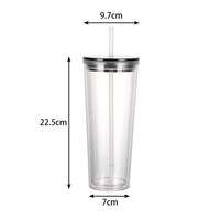 24oz Dubbelwandige Transparante Herbruikbare Bekers BPA-Vrij Glazen Tumblers met Deksel en Rietje Drinkglas