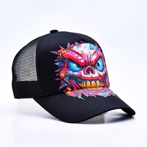 Nuevo diseño, gorra de camionero de malla de sarga de algodón ajustable negra, gorra de camionero de malla impresa personalizada - Product Image 3