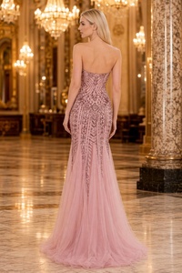 Robe <span class=keywords><strong>de</strong></span> soirée rose perlée, sans bretelles, coupe <span class=keywords><strong>sirène</strong></span>, en tulle, longueur au sol, robe <span class=keywords><strong>de</strong></span> gala OEM - Product Image 2