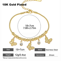 Bracelet papillon en acier inoxydable plaqué or 18 carats anti-ternissement pour femmes, bracelet à breloques en zircon clair, bijoux de luxe