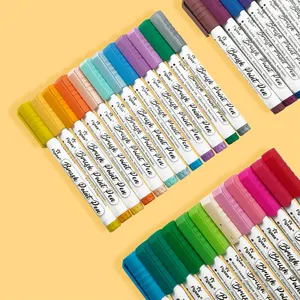 Flysea 24 renk grafiti akrilik boya kalemi özel keçeli kalem kalemler DIY sanat boyama için