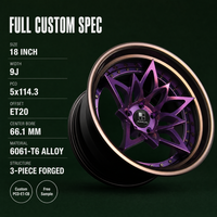 Jantes forgées 3 pièces étoile à 5 branches violettes 18x9 5x114.3 ET30 6061 T6 personnalisées à déport profond pour Lamborghini