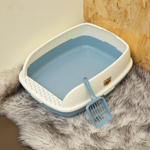 Hongyue <b>Cat</b> Litter <b>Box</b> Large Size Semi Enclosed Anti Splash With Scoop Blue Gray Pink Green Rectangle PP Material - Product Image 1