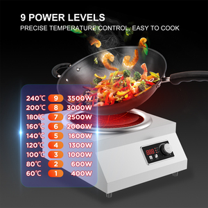 Kompor Induksi Listrik Wok dengan Kontrol Tombol Stainless Steel Komersial, 9 Tingkat Daya, Daya Tinggi 3500w, 220v - Product Image 2