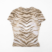 Viviblook C26TP026 Camiseta Corta de Verano para Mujer, Nueva, de Malla Estampada, Ajustada, Estilo Crop Top, Baby Tee