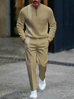 Ensemble de survêtement décontracté pour homme, imprimé, demi-zip, manches longues, pantalon long, deux pièces, vente en gros