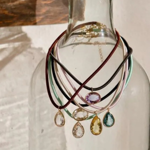 Europa Verenigde Staten Grensoverschrijdende Nieuwe Gepersonaliseerde 18K Gold Plating Touw Ketting Water Drop Glas Ovale Hanger Trendy Voor Vrouwen - Product Image 2