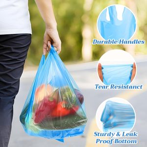 ถุงเสื้อยืดสีน้ำเงินขนาดเล็ก ถุงช้อปปิ้งพลาสติกแบบมีหูหิ้ว สำหรับธุรกิจขนาดเล็ก ร้านค้าปลีก ร้านขายของชำ สินค้าทั่วไป - Product Image 2