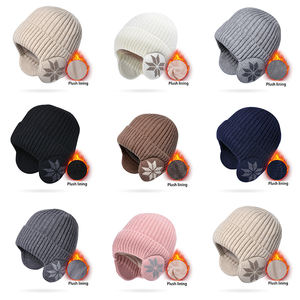 Bonnet d'hiver chaud pour le cyclisme, doublure en peluche épaisse, tricot côtelé, bonnet de ski avec cache-oreilles - Product Image 2