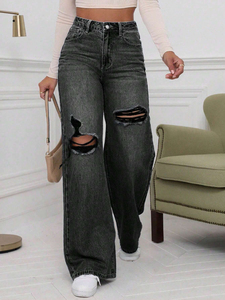 Vente directe usine – Nouveauté 2026 : <span class=keywords><strong>Jean</strong></span> déchiré multifonctionnel, confortable et tendance, coupe large taille haute pour <span class=keywords><strong>femme</strong></span> à prix abordable - Product Image 3