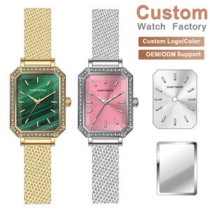 新しいトレンドのゴールド高級ビジネススポーツアンティーク女性用レトロスクエアケースクォーツ腕時計、ダイヤモンドアクセント付きステンレススチールバンド - Product Image 1