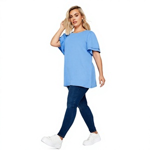 Nouvel Arrivage T-shirt Femme à Manches Volantées Coupe Ample Décontractée Haut d'Été Léger en Mélange de Coton Couleurs et Tailles Personnalisables Vente en Gros - Product Image 1