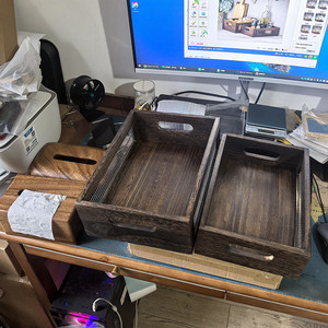 Set di <span class=keywords><strong>2</strong></span> Cestini in Legno per Piano di Lavoro, Scatole Rustiche Impilabili da Parete per Organizzare Verdure, Vestiti, Pane - Product Image 6