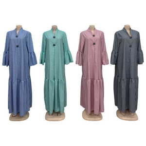 Nouvelle <span class=keywords><strong>robe</strong></span> longue à carreaux pour femmes, col montant, manches longues, plissée, grande <span class=keywords><strong>taille</strong></span>, tendance, vente en gros - Product Image 6