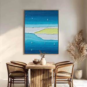Hand Painted Abstract Seascape Canvas Art With <b>Frame</b> Contemporary Textured Wall Decor Indoor Blue Green Ocean Waves - Product Image 3