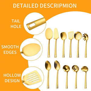 Ensemble de couverts de mariage 11/6 pièces pour la maison, spatule, louche, cuillère <span class=keywords><strong>à</strong></span> huile, plaqué or, léger, ensemble d'ustensiles de cuisine, ensemble de <span class=keywords><strong>fourchettes</strong></span> et de cuillères - Product Image 6