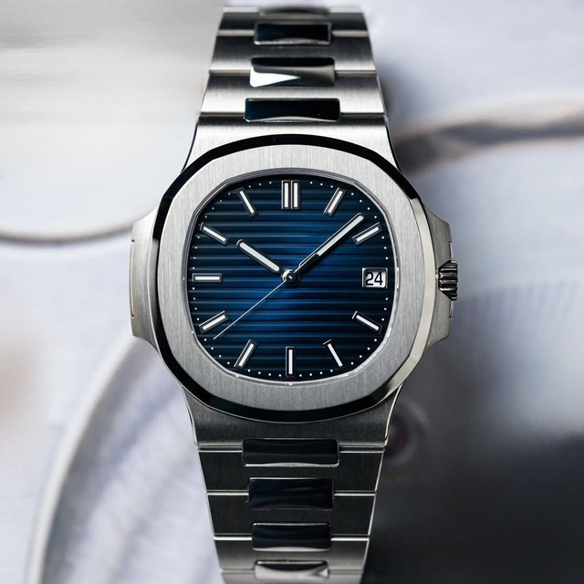 Top PP5811 Platinum Blue Dial 40mm Stainless Steel Case Classic Three-Hand + Date Display Men's Automatic Mechanical Watch