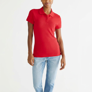 Camiseta Polo Roja de Manga Corta para Mujer, 100% Algodón, Tejido Piqué, Casual, Largo Regular, Color Sólido, Tejido Liso Teñido - Product Image 1