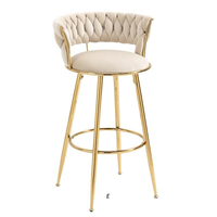 Luxus Samt Barhocker Theken stühle Bar Rückenlehne Stuhl mit Messing Metall beinen